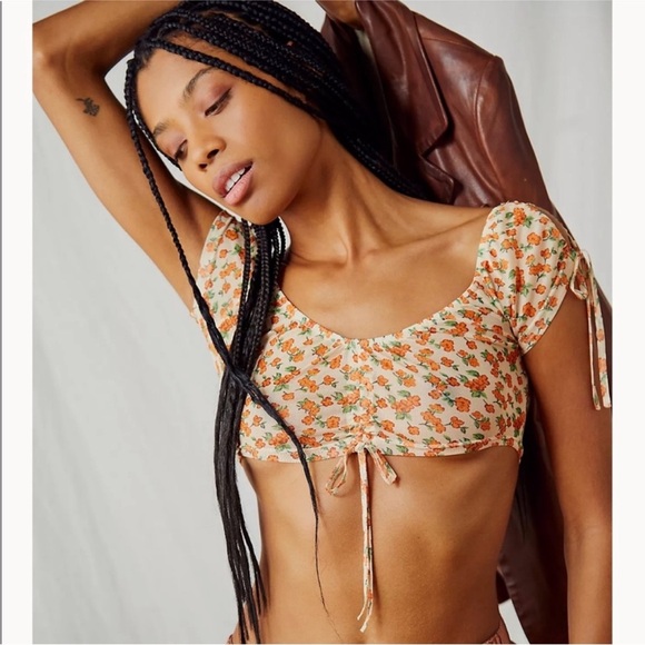 Motel Floral Print Crop Top Mesh - Picture 1 of 2